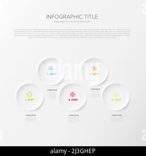 Vector multipurpose Infographic template with five circle elements options steps. Multipurpose Infochart with modern colors. Infographic with relief c Stock Vector
