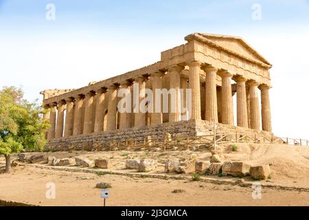 The Temple of Concordia is the largest and best-preserved Doric temple in Sicily, Italy. Stock Photo