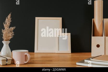 Your text here - empty space in wooden frames Stock Photo