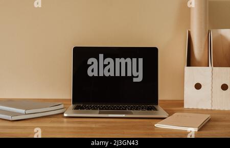 Personal computer standing on the wooden desk Stock Photo