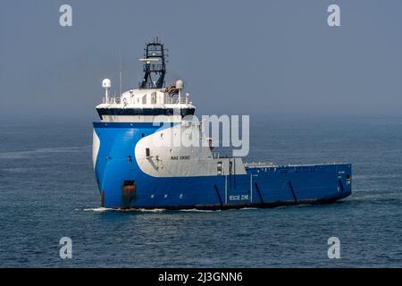 NAO Viking is a platform supply vessel (PSV) operated by Nordic American Offshore - July 2019. Stock Photo