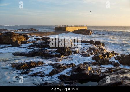 Foz during a storm on the ocean at sunset in Atlantic ocean, Porto, Portugal. Stock Photo