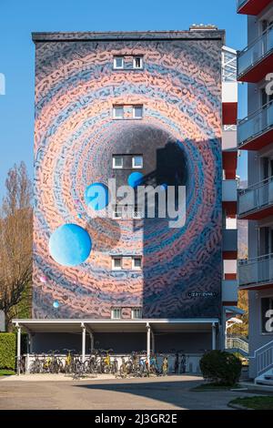 France, Isere, Grenoble, Residence Gallieni, mural by the Moldovan artist Izzy lzvne for the Street Art Fest Grenoble Alpes 2019 Stock Photo