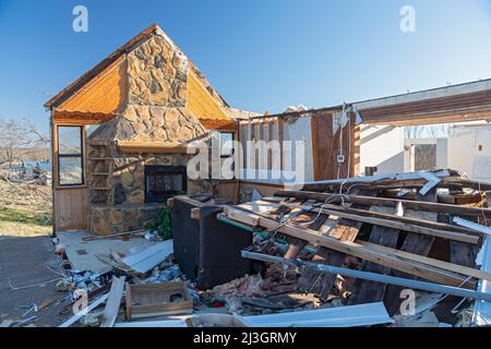 Dawson Springs, Kentucky - Damage from the December 2021 tornado that devasted towns in western Kentucky. Stock Photo