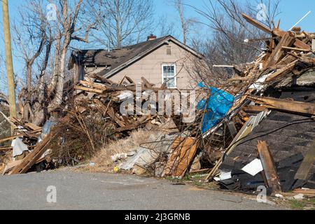 Dawson Springs, Kentucky - Damage from the December 2021 tornado that devasted towns in western Kentucky. Stock Photo