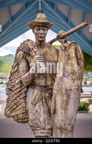 America, Caribbean, Lesser Antilles, French West Indies, Saint-Martin, Marigot, Sculpture of traditional fisherman Stock Photo