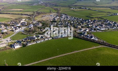 Aerial view of Keeston village, green fields, Pembrokeshire, Wales Stock Photo