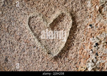 France, Loire Atlantique, Guerande peninsula, Guerande, Saint Michel gate, Museum of Pays de Guerande, heart carved in stone from the old prison Stock Photo