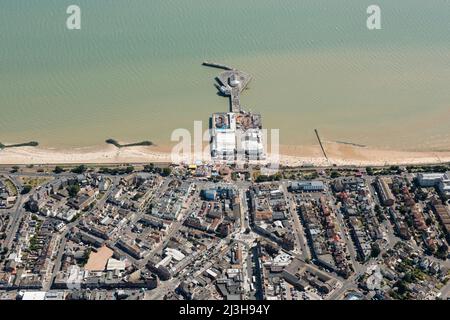 The town, pleasure pier and sea front, Clacton on Sea, Essex, 2016. Stock Photo