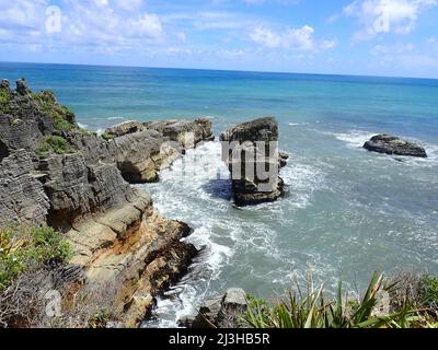 Punakaiki pancake rocks, South Island, New Zealand Stock Photo