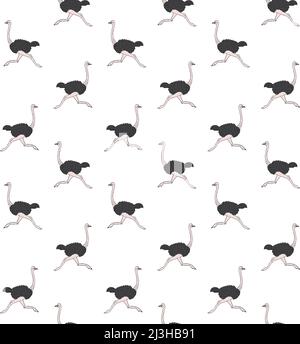 Vector seamless pattern of hand drawn colored sketch doodle ostrich isolated on white background Stock Vector