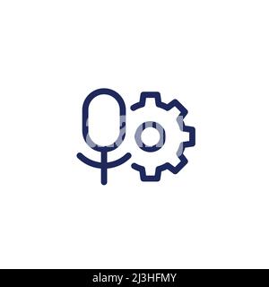 recording settings line icon, microphone and gear Stock Vector