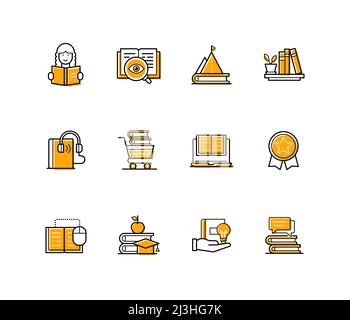 Reading and books - modern line design style icons set Stock Vector