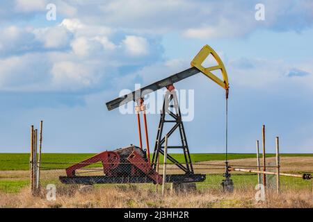 Oil production with a deep pump in Bulgaria Stock Photo