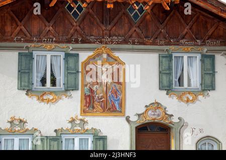 a special cultural asset is the traditional Lüftlmalerei in Mittenwald, old house with the house name "Beim Drulleralt" whose builders originally came from the neighboring Tyrol. Built in the Kraut Gartl, an earlier field name Stock Photo