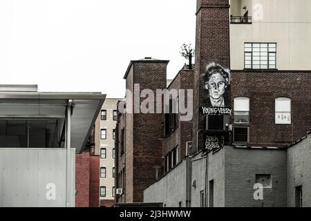 Chelsea, New York City, NY, USA, The High Line is a popular linear park built on the elevated train tracks above Tenth Ave Stock Photo