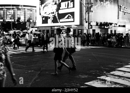 Theater District, New York City, NY, USA, Lots of tourists enjoying the evening at times square Stock Photo