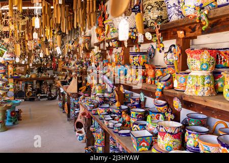 Variety of Colorfull Mexican Traditional Souvenirs at Market in Mexico. Stock Photo