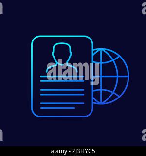 resume line icon with a globe, vector Stock Vector