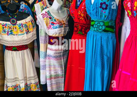 Variety of Colorfull Mexican Traditional Souvenirs at Market in Mexico. Stock Photo