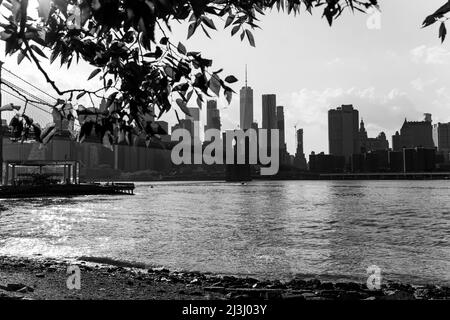 DUMBO, New York City, NY, USA, Brooklyn Bridge over East River Stock Photo