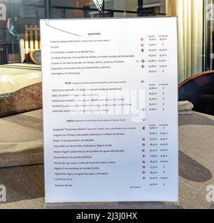 Restaurant Lakasa table menu. Madrid, Spain Stock Photo
