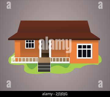 Vector illustration of a cartoon house isolated on a gradient background, beautiful home. Stock Vector