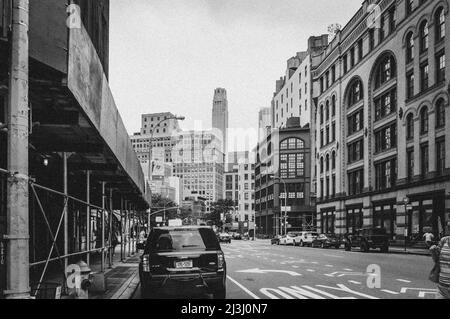 14 NORTH MOORE ST, New York City, NY, USA, The Hook & Ladder 8 Firehouse. The firehouse was made famous in the film Ghostbusters. Located in Tribeca, lower Manhattan. Stock Photo