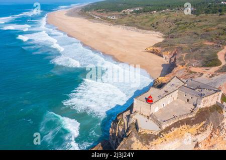 Forte de Sao Miguel Arcanjo in Portuguese town Nazare. Stock Photo