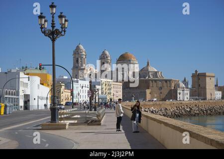 Seafront, Cadiz, Spain with cathedral Stock Photo