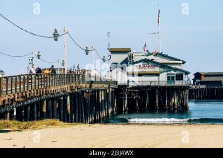 Stearn's Wharf, in Santa Barbara, California. USA. Pier was completed in 1872 and is a popular tourist destination. Stock Photo