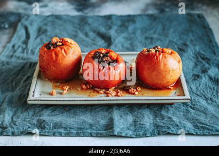 Baked Apples Stuffed with Dried Fruit and Apricots Stock Photo