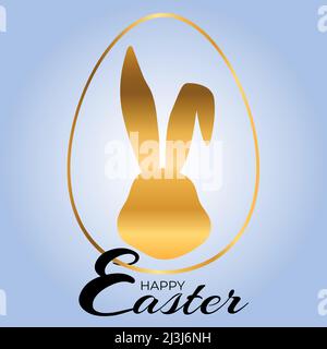 Silhouette of an Easter egg with a bunny with long ears in golden tones. Elegant greeting card Stock Vector