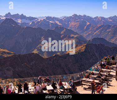 View from Nebelhorn to the Allgäu mountain peaks in autumn, Europe, Germany, Bavaria, Swabia, Upper Allgäu, Oberstdorf Stock Photo