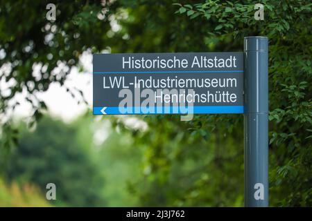 Sign to the historic old town, Hattingen, North Rhine-Westphalia, Germany Stock Photo