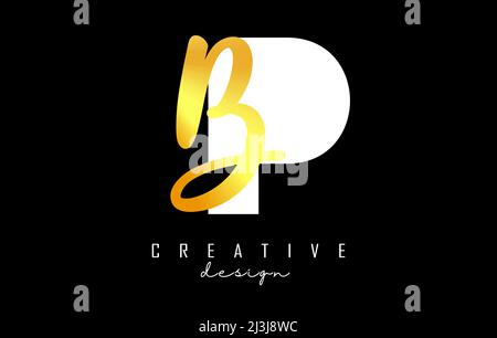 Golden Letters PB logo with a minimalist design. Letters P and B with geometric and handwritten typography. Creative Vector Illustration with letters. Stock Vector