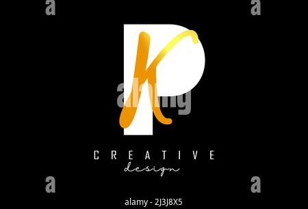 Golden Letters PK logo with a minimalist design. Letters P and K with geometric and handwritten typography. Creative Vector Illustration with letters. Stock Vector