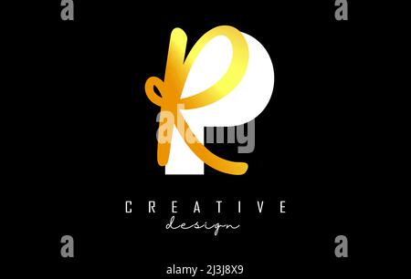 Golden Letters PR logo with a minimalist design. Letters P and R with geometric and handwritten typography. Creative Vector Illustration with letters. Stock Vector