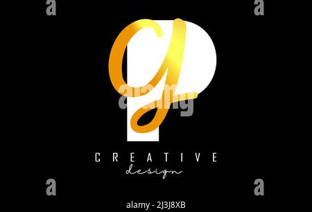 Golden Letters PG logo with a minimalist design. Letters P and G with geometric and handwritten typography. Creative Vector Illustration with letters. Stock Vector