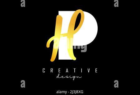 Golden Letters PH logo with a minimalist design. Letters P and H with geometric and handwritten typography. Creative Vector Illustration with letters. Stock Vector