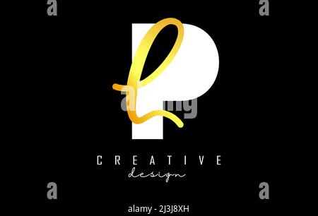 Golden Letters PL logo with a minimalist design. Letters P and L with geometric and handwritten typography. Creative Vector Illustration with letters. Stock Vector