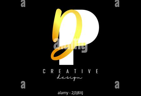 Golden Letters PD logo with a minimalist design. Letters P and D with geometric and handwritten typography. Creative Vector Illustration with letters. Stock Vector