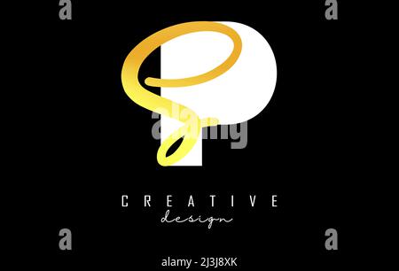 Golden Letters PS logo with a minimalist design. Letters P and S with geometric and handwritten typography. Creative Vector Illustration with letters. Stock Vector