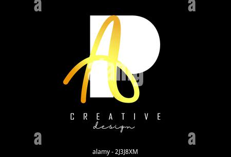 Golden Letters PA logo with a minimalist design. Letters P and A with geometric and handwritten typography. Creative Vector Illustration with letters. Stock Vector
