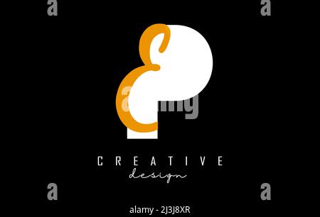 Golden Letters PE logo with a minimalist design. Letters P and E with geometric and handwritten typography. Creative Vector Illustration with letters. Stock Vector