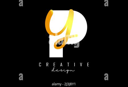 Golden Letters PY logo with a minimalist design. Letters P and Y with geometric and handwritten typography. Creative Vector Illustration with letters. Stock Vector