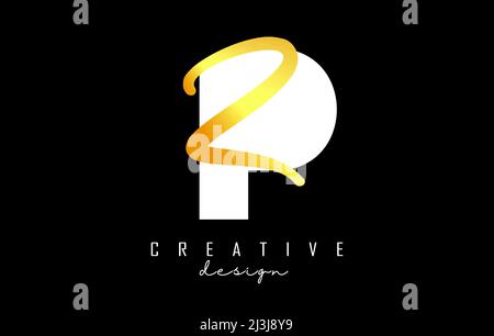 Creative golden letter PZ p z logo with leading lines and road concept ...