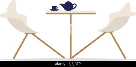 Minimalist white armchairs with coffee table semi flat color vector object Stock Vector