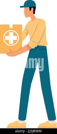 Volunteer with humanitarian aid semi flat color vector character Stock Vector