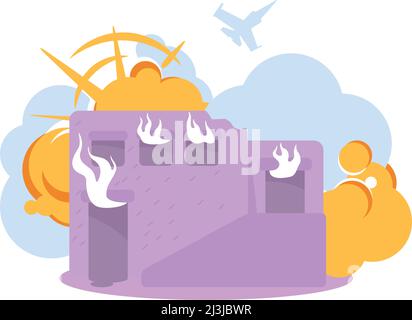 Bombing house with missile semi flat color vector object Stock Vector